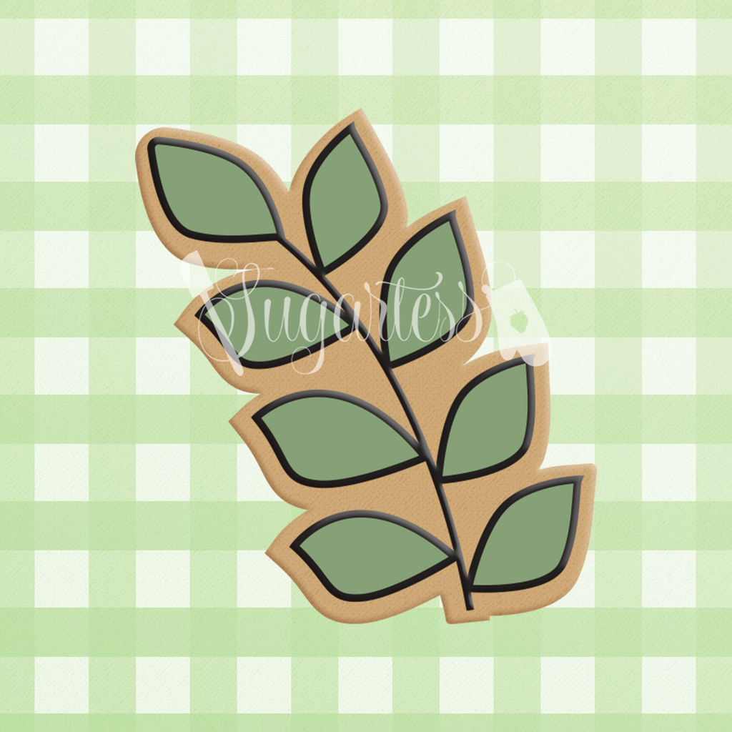 Sugartess custom cookie cutter in shape of a floral greenery twig..