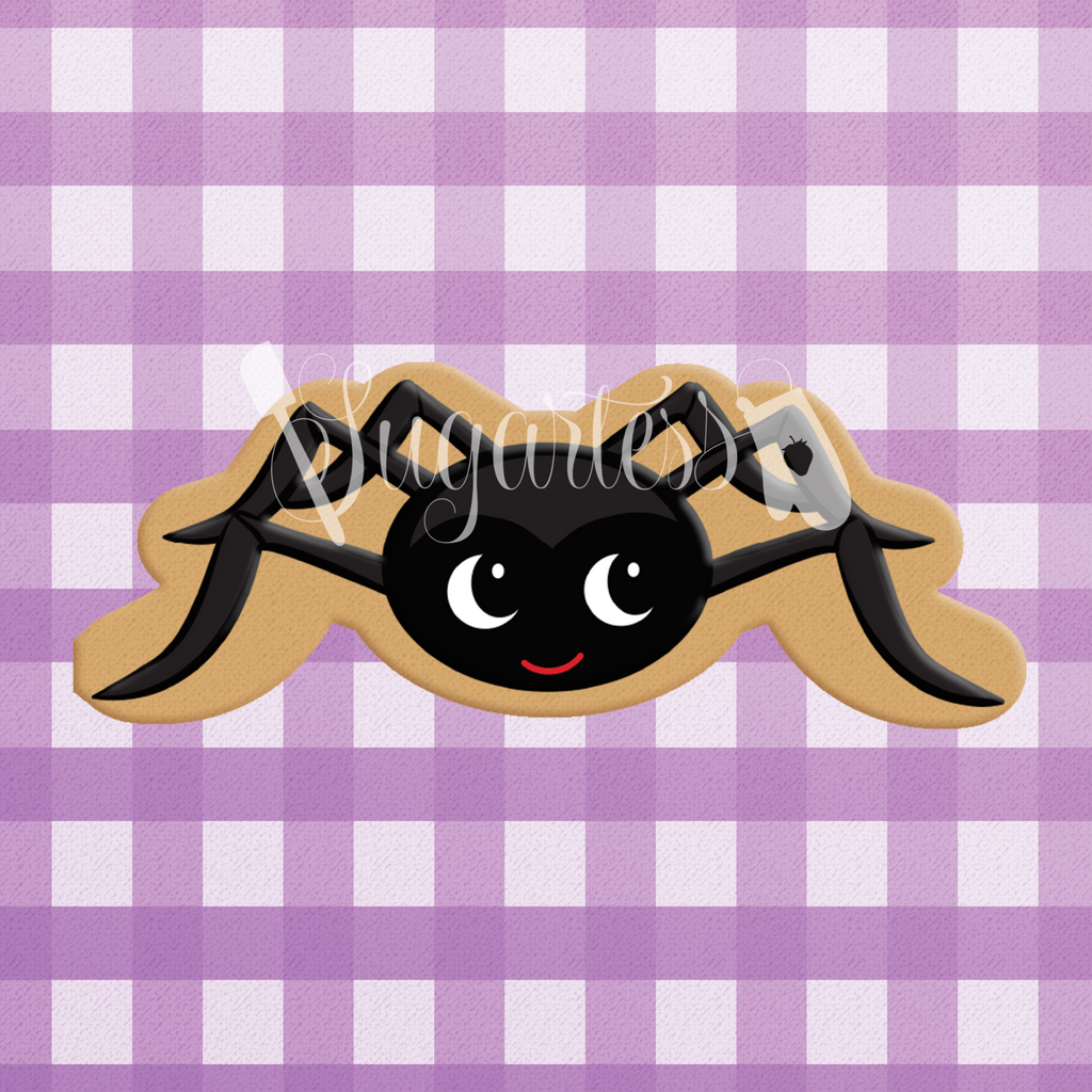 Sugartess custom cookie cutter in shape of a cute black spider.