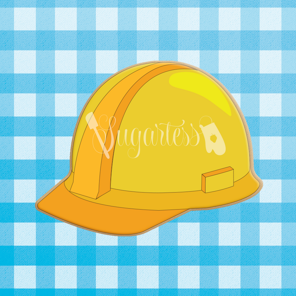 Sugartess custom cookie cutter in shape of construction safety helmet or hard cap.