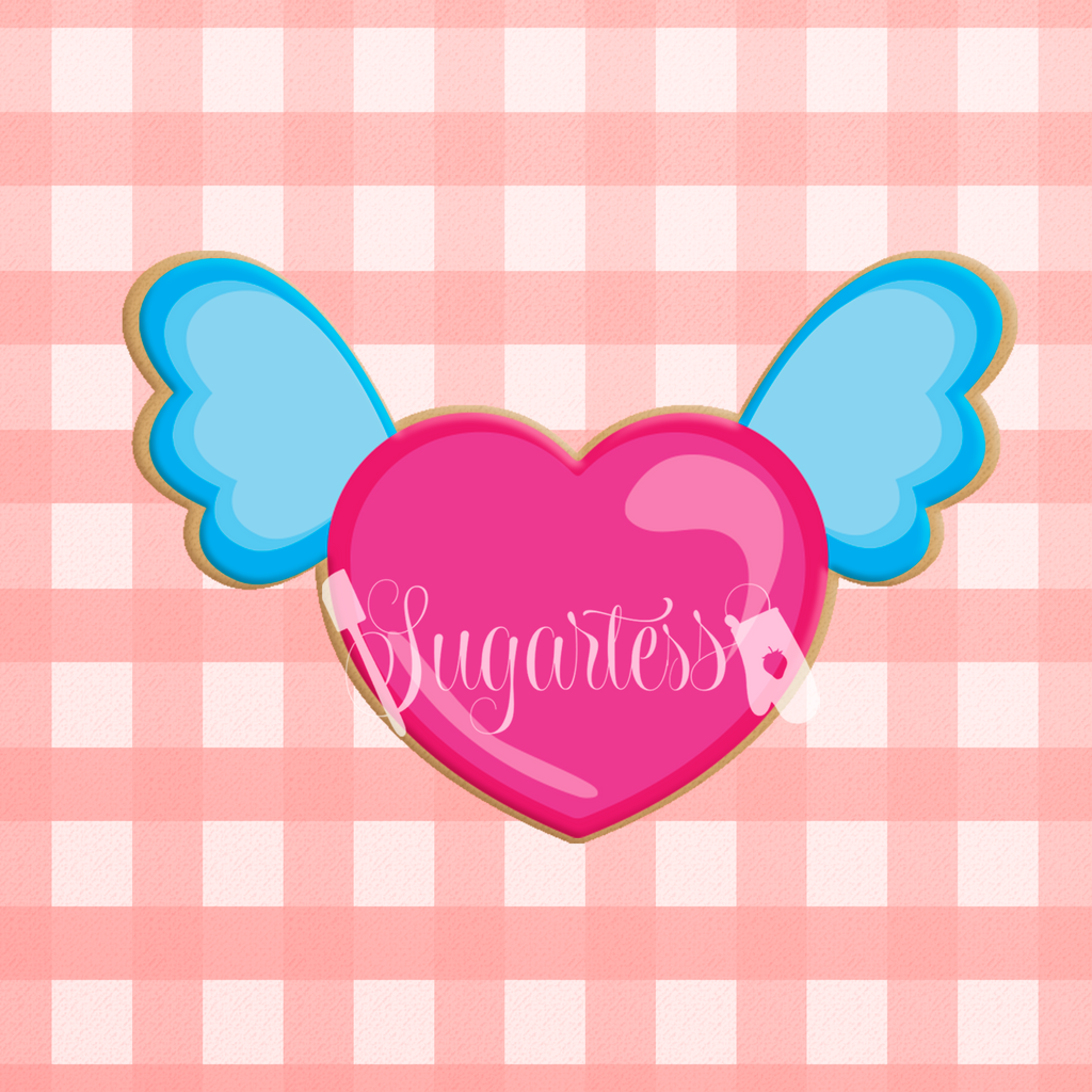Sugartess custom cookie cutter in shape of chubby heart with wings.