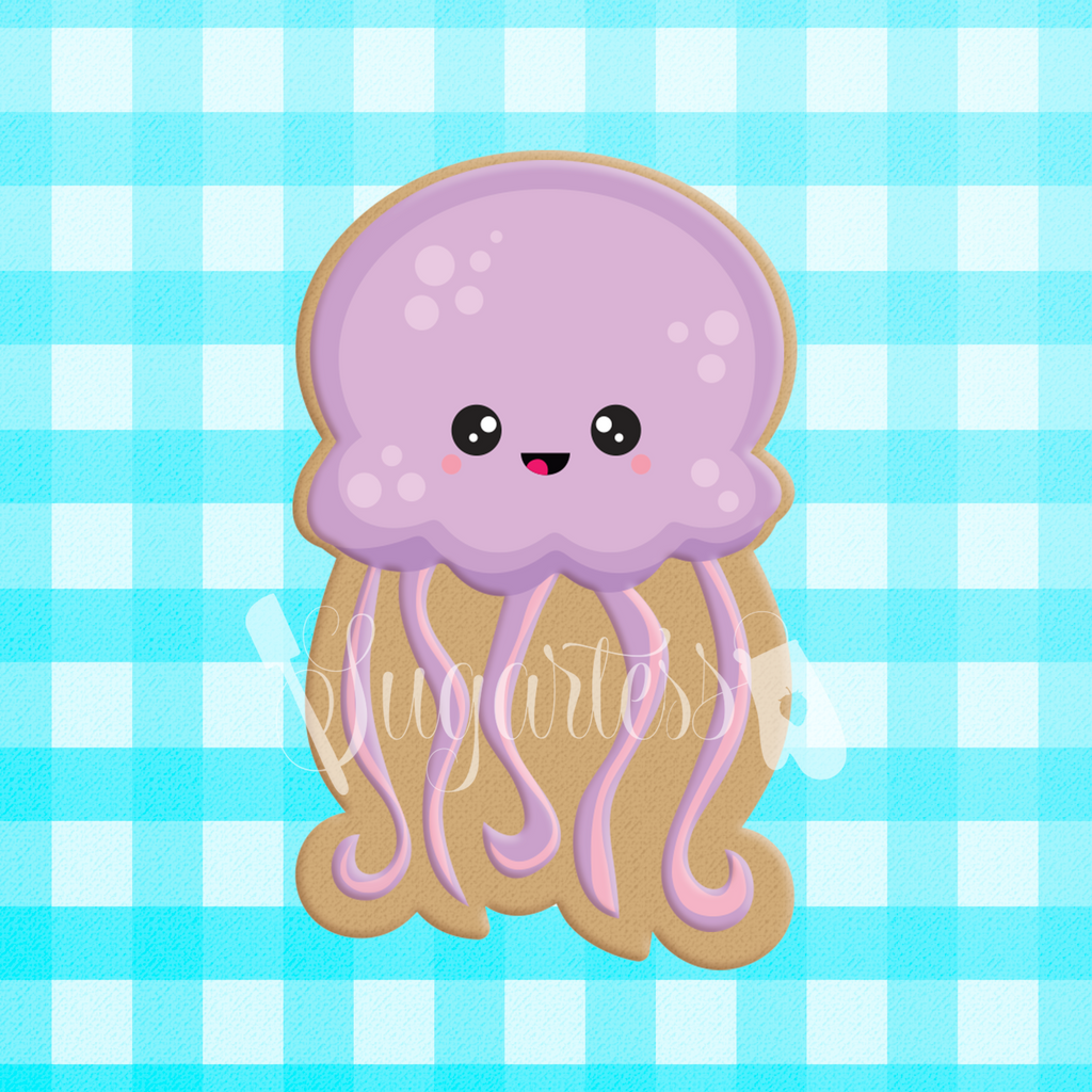 Sugartess cookie cutter in shape of a cartoon kawaii ocean jellyfish.