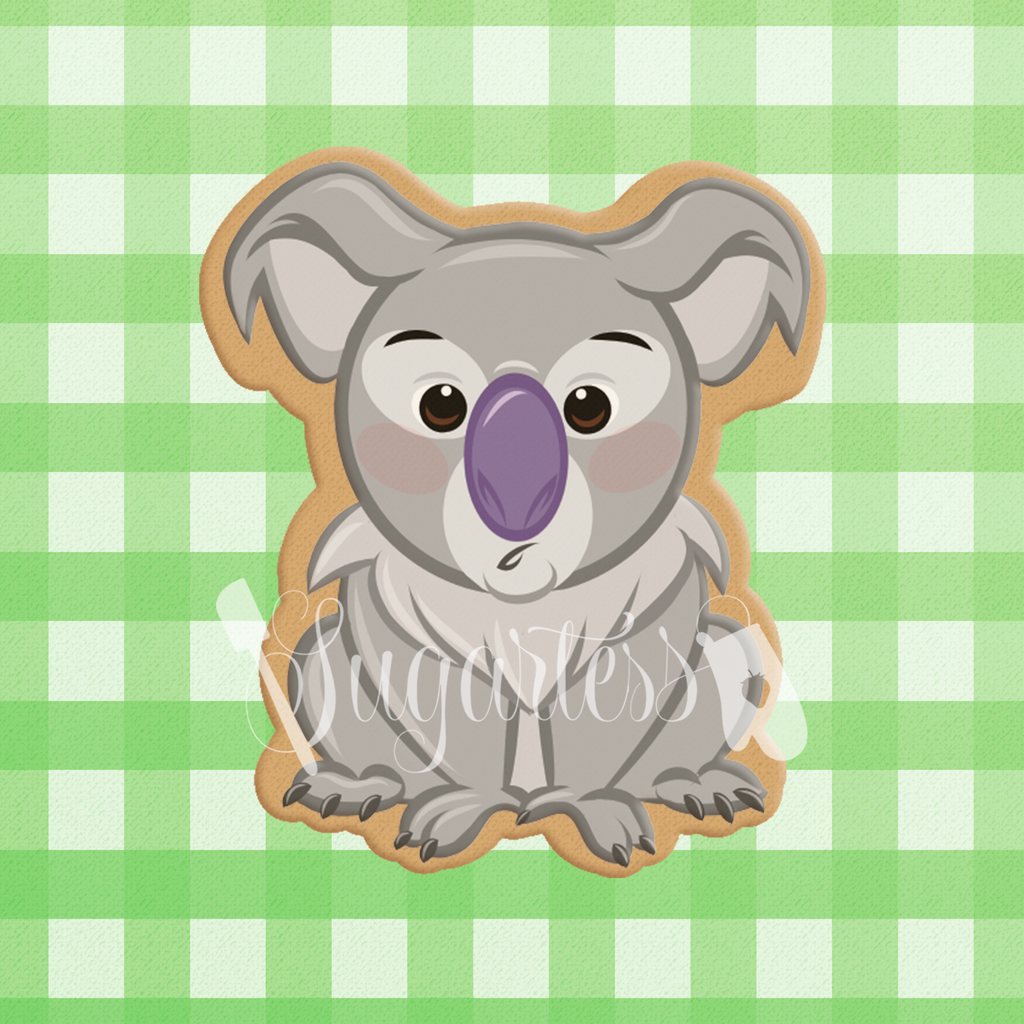 Sugartess custom cookie cutter in shape of cute cartoon koala bear.