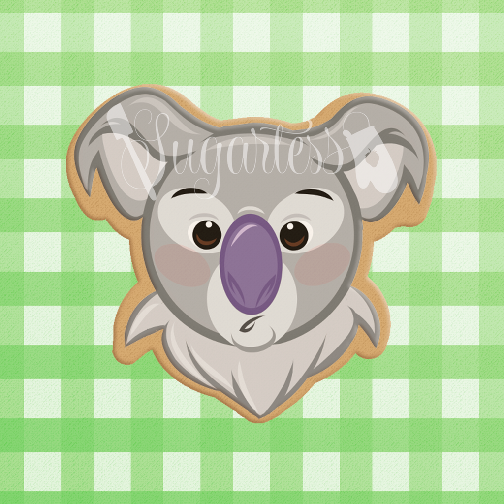 Sugartess custom cookie cutter in shape of cute cartoon koala bear head.