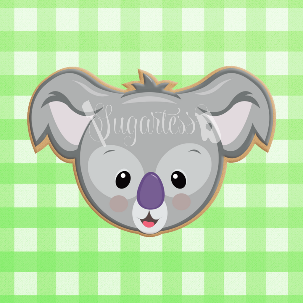 Sugartess custom cookie cutter in shape of koala bear head.