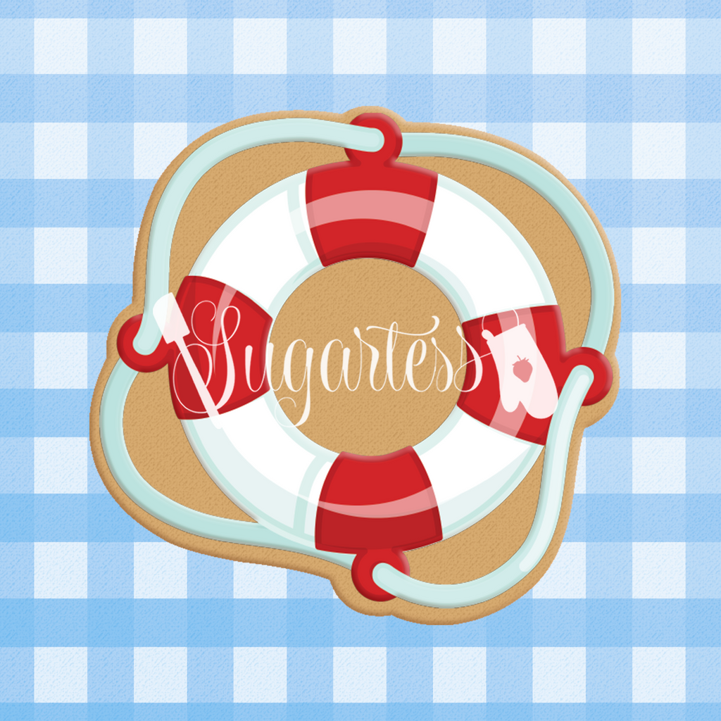 Sugartess custom cookie cutter in shape of a nautical life saver.