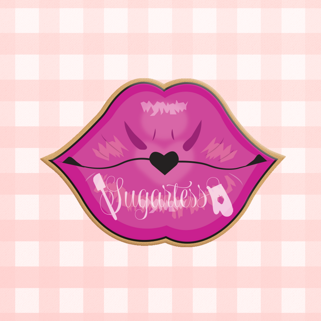 Sugartess custom cookie cutter in shape of lips blowing kiss.
