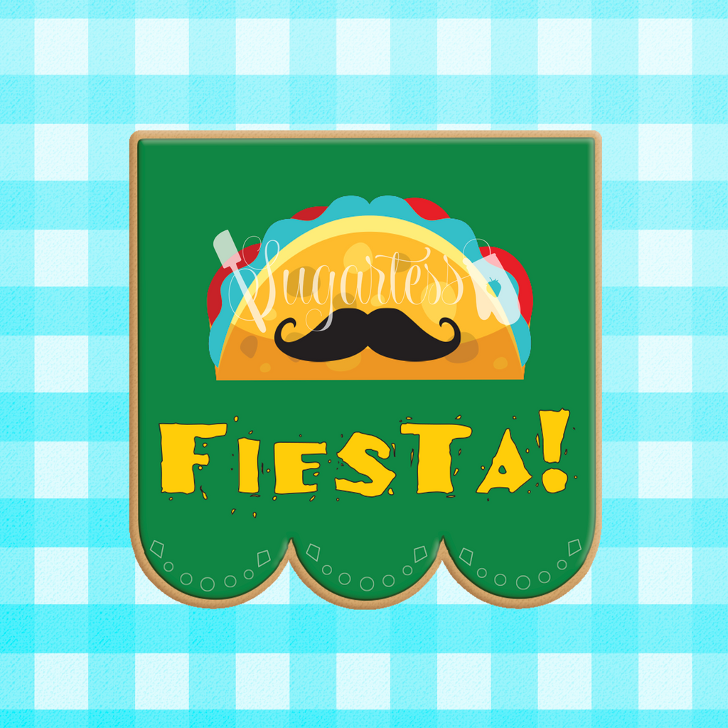 Sugartess custom cookie cutter in shape of Mexican fiesta banner or pennant.