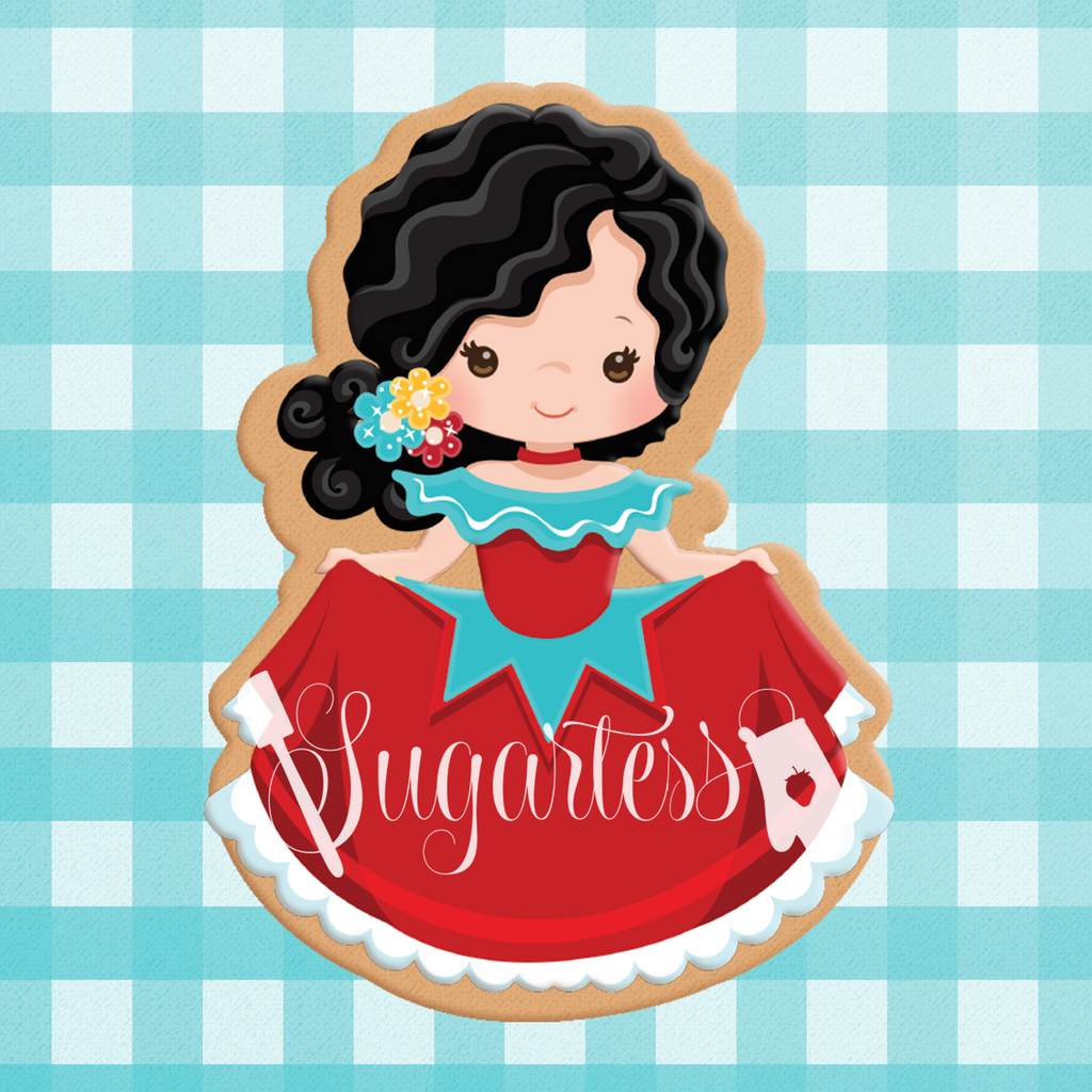 Sugartess custom cookie cutter in shape of traditional Mexican girl #1.