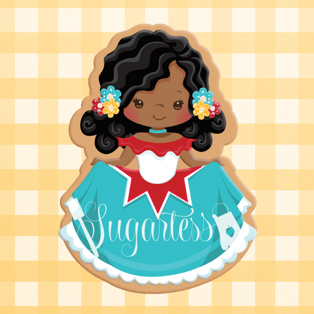 Sugartess custom cookie cutter in shape of traditional Mexican girl #2.