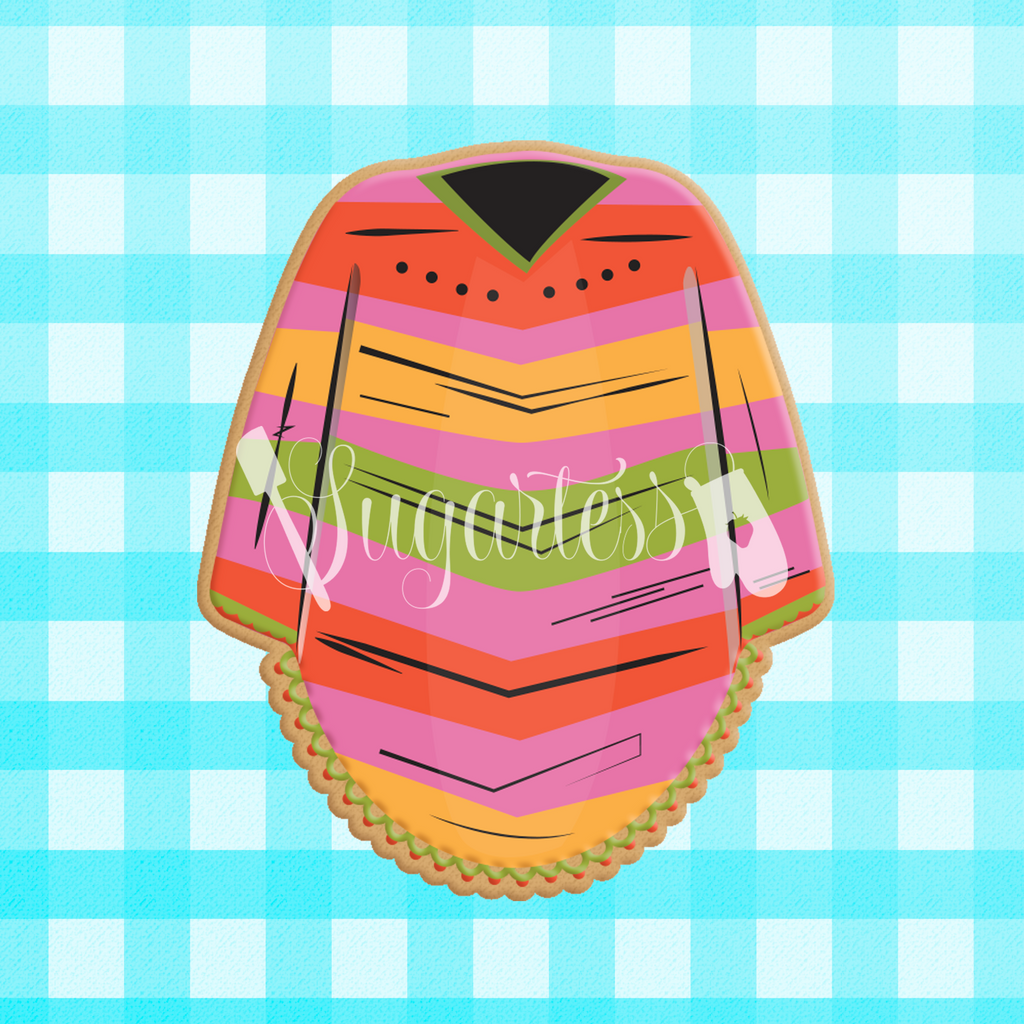 Sugartess custom cookie cutter in shape of Mexican poncho.