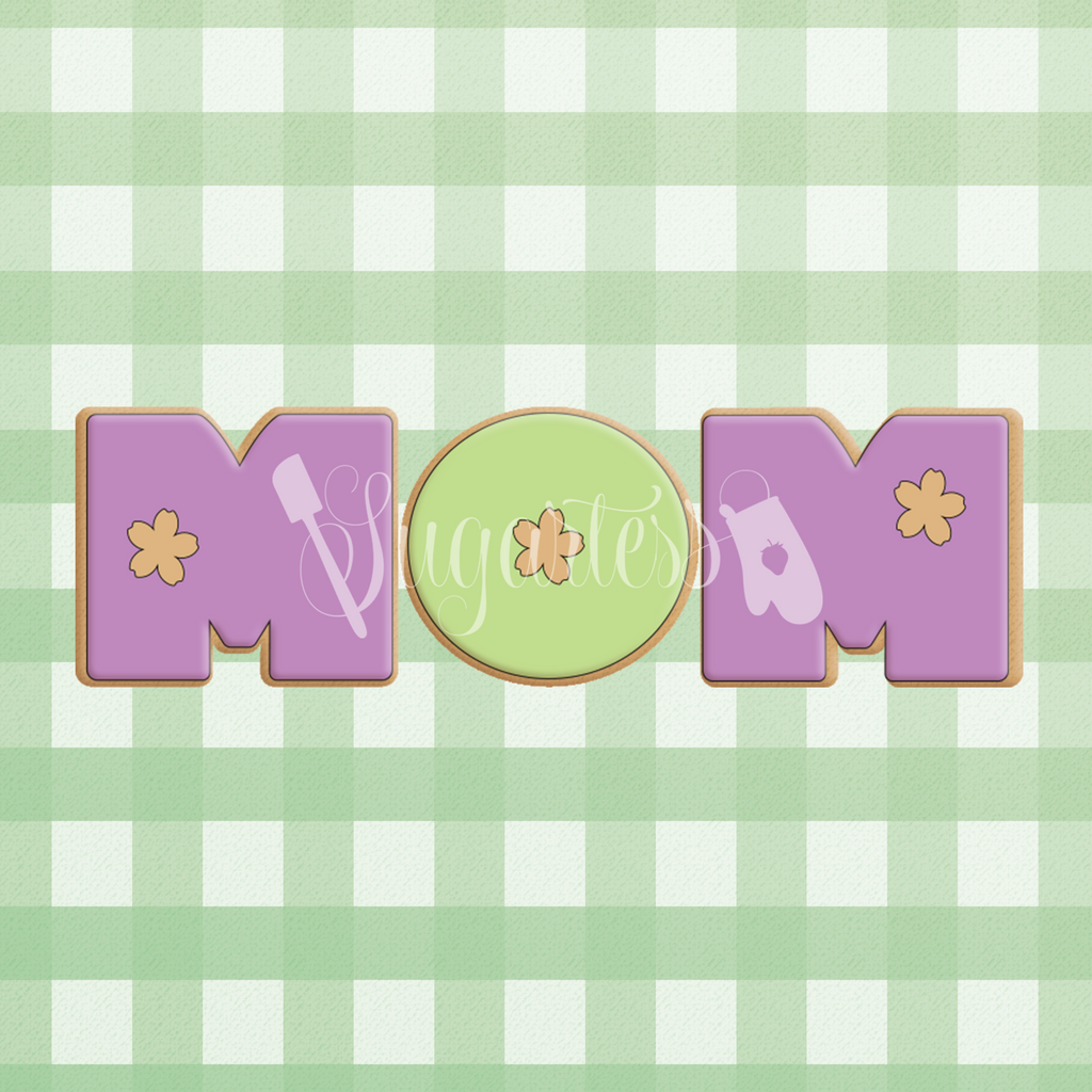 Sugartess custom cookie cutter 3-piece set in shape Mom Word Letters with Flower Cutouts for Mother's Day 