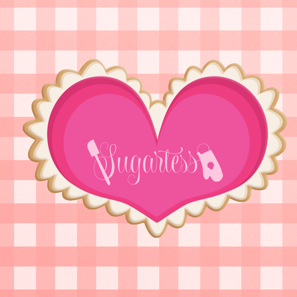 Sugartess custom cookie cutter in shape of Valentine's scalloped chubby heart.