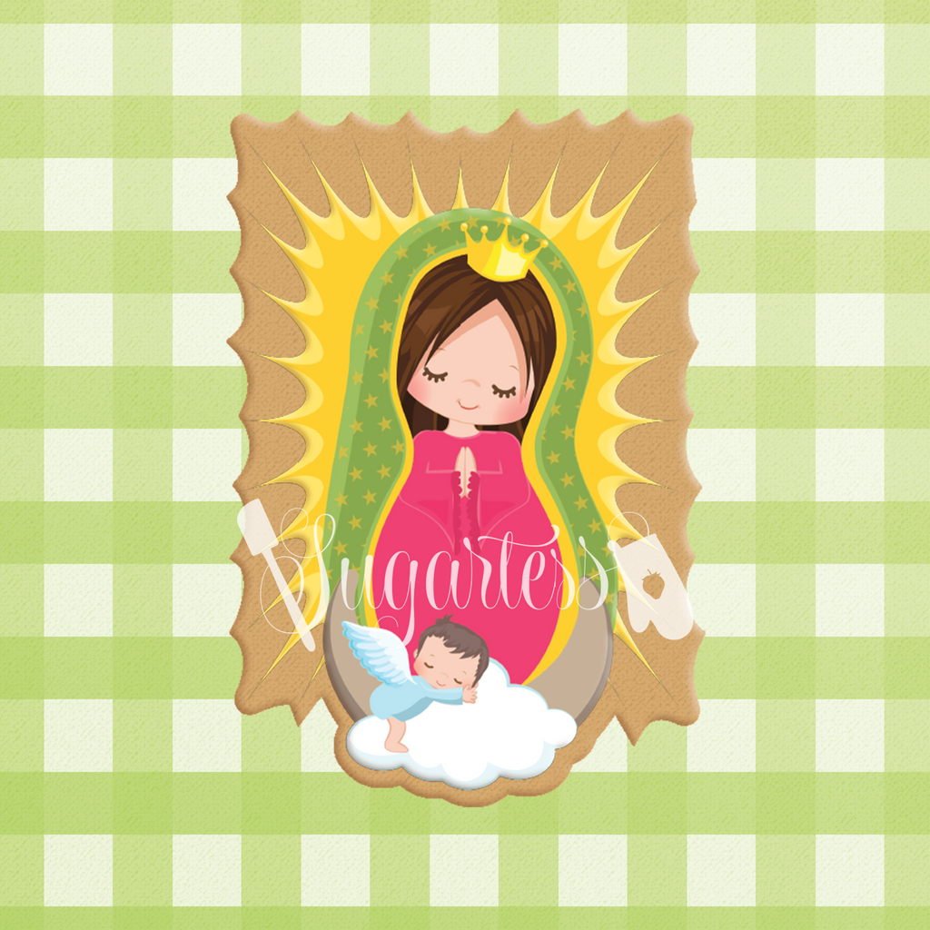  Sugartess cookie cutter in shape of  our Lady of Guadalupe. 3D printed from biodegradable  PLA plastic in diferent sizes ranging from 2 to 6 inches.
