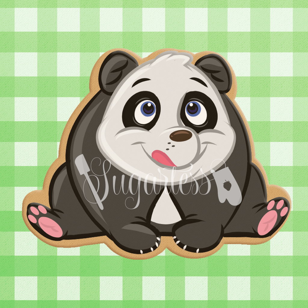 Sugartess custom cookie cutter in shape of cute cartoon panda bear.