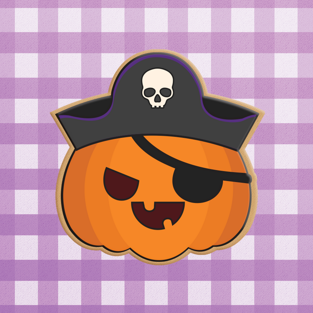 Sugartess custom Halloween cookie cutter in shape of Pirate Jack-o-Lantern Pumpkin.
