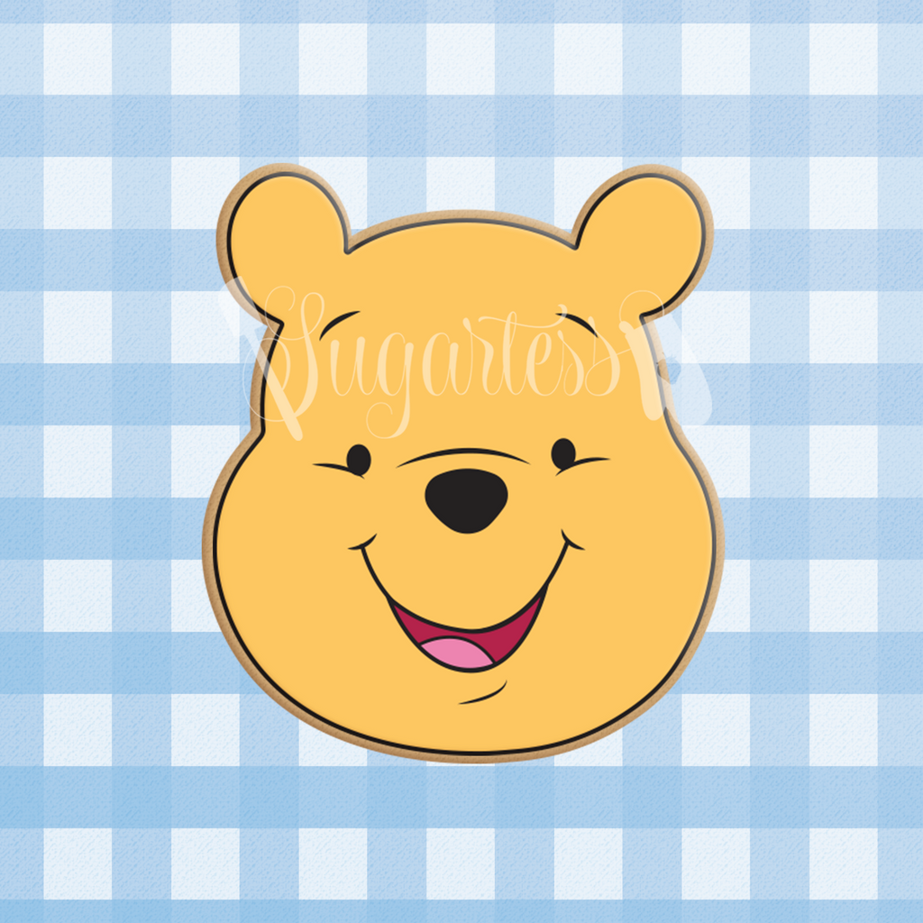Sugartess custom cookie cutter in shape of Winnie The Pooh bear head.