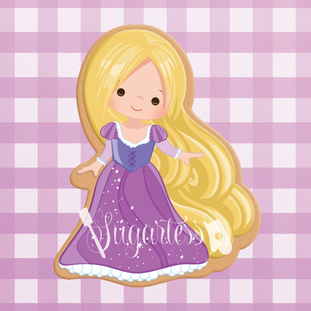 Sugartess cookie cutter in shape of   Princess Rapunzel 3D printed from biodegradable  PLA plastic in diferent sizes ranging from 2 to 6 inches.