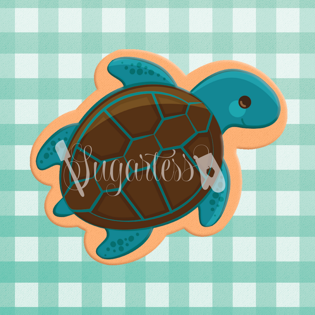 Sugartess custom cookie cutter in shape of a cute sea turtle.