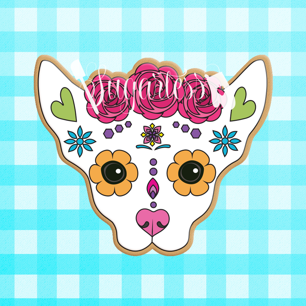 Sugartess custom cookie cutter in shape of floral Mexican chihuahua dog skull.