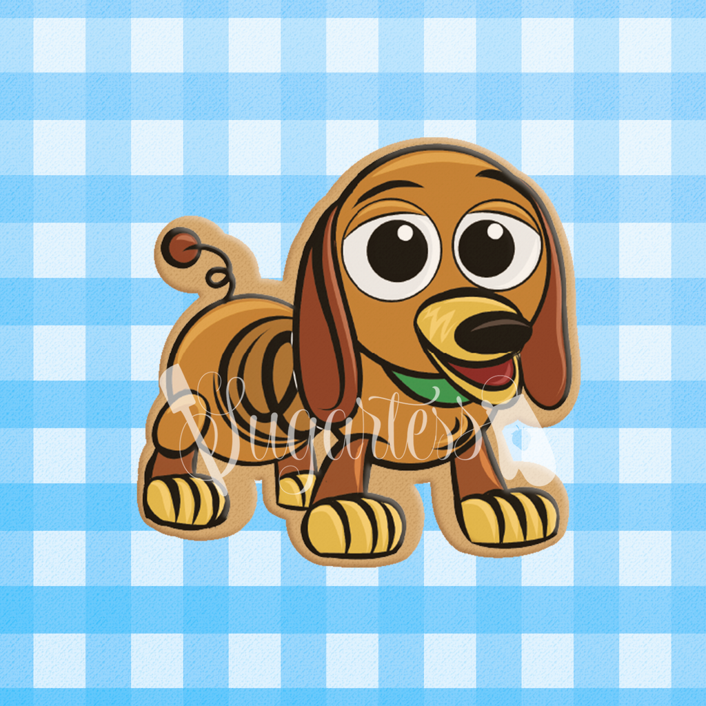 Sugartess custom cookie cutter in shape of toy slinky dog character.