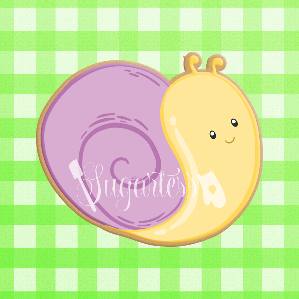 Sugartess custom cookie cutter in shape of a cute snail.