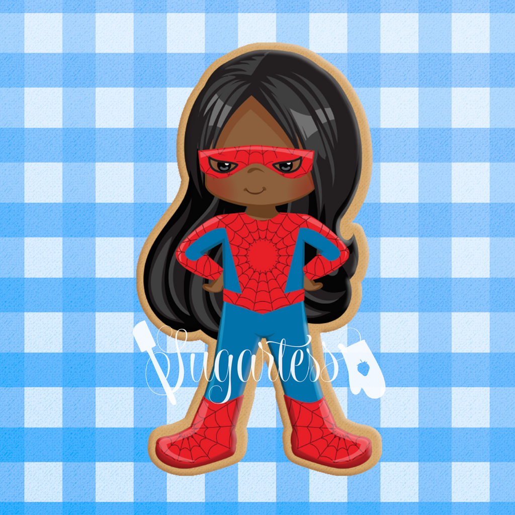 Sugartess custom cookie cutter in shape of dark skin Spider Girl super hero