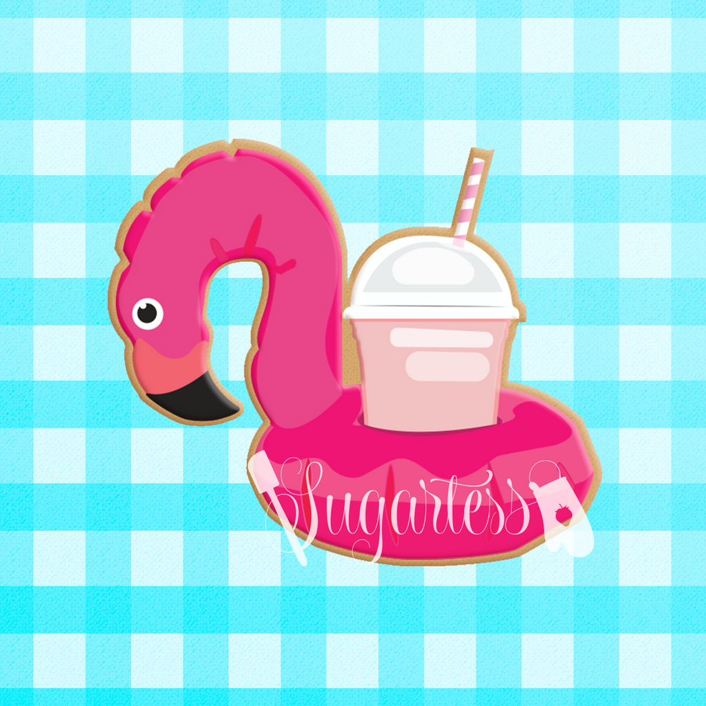 Sugartess custom cookie cutter in shape of Flamingo Drink Cup Float Holder