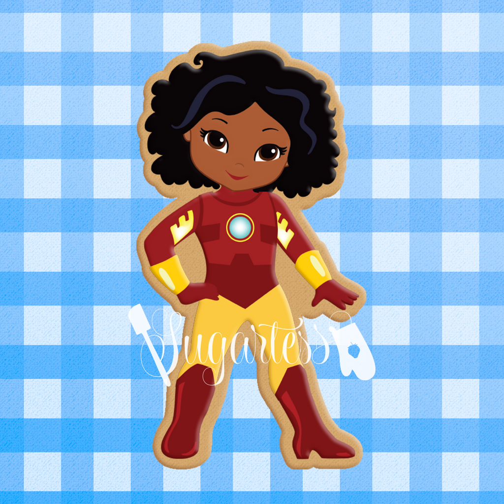 Sugartess Custom Cookie Cutter in shape of African American or Multicultural Super Hero Girl