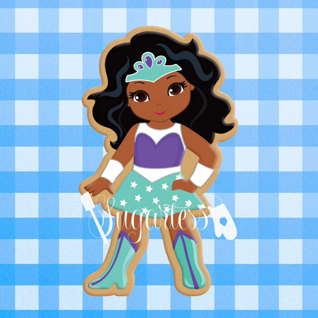 Sugartess Custom Cookie Cutter in shape of African American or Multicultural Super Hero Girl