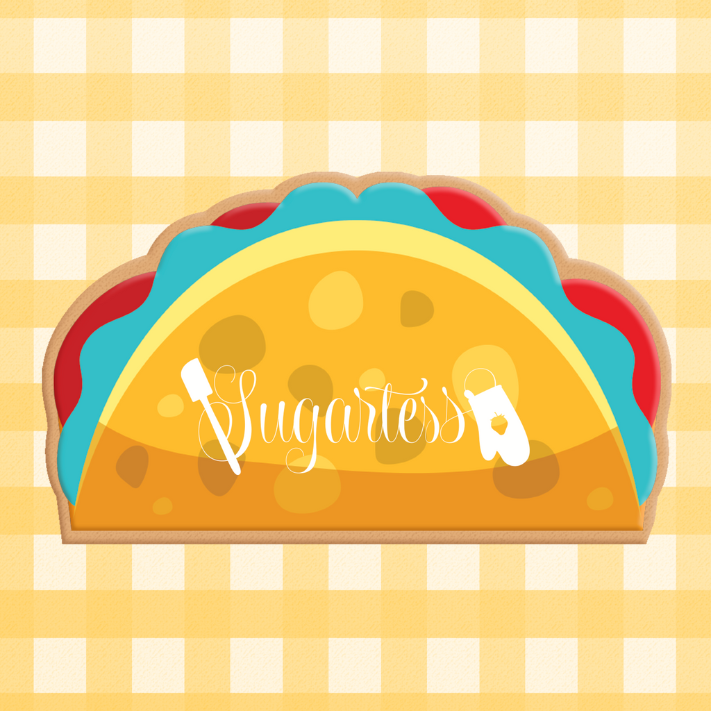 Sugartess custom cookie cutter in shape of Mexican taco.