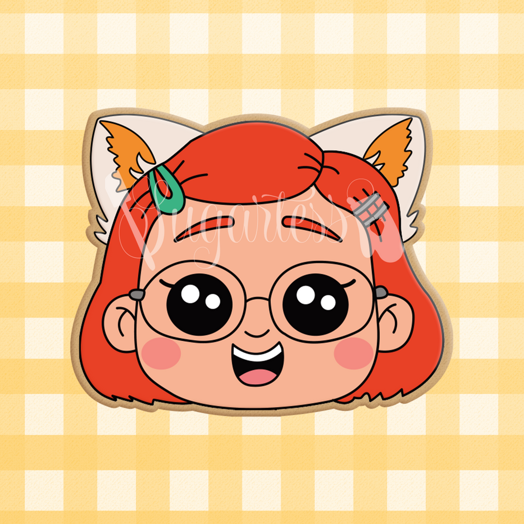 Sugartess cookie cutter in shape of Mei Lee Girl Cartoon Character Head with Red Panda Ears