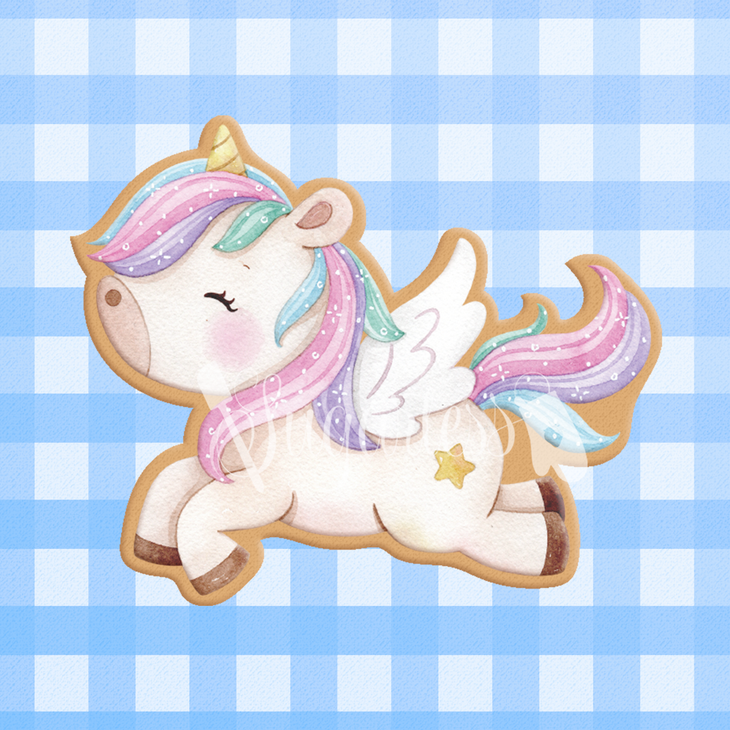 Sugartess custom cookie cutter in shape of flying unicorn,
