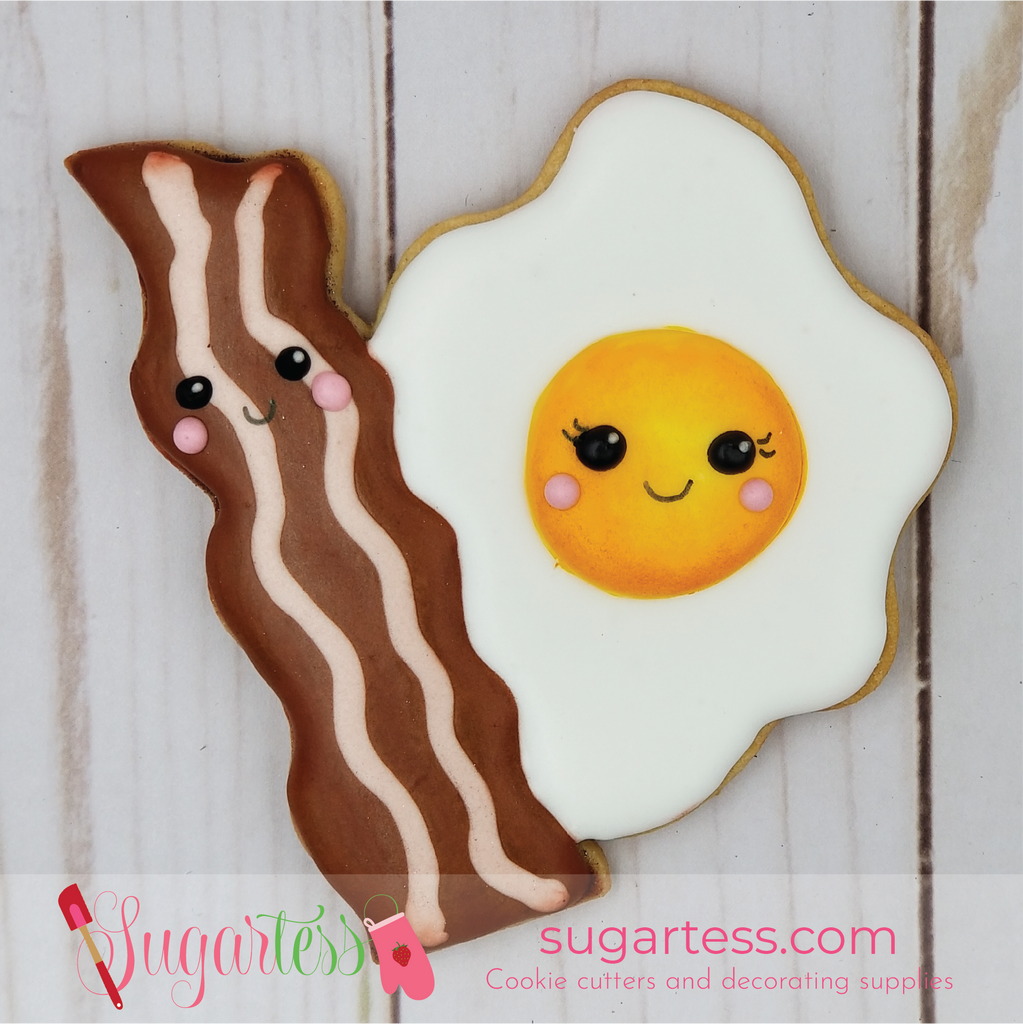 Sugartess Valentine's Day We Go Together Like Bacon and Egg perfect pair decorated cookie.