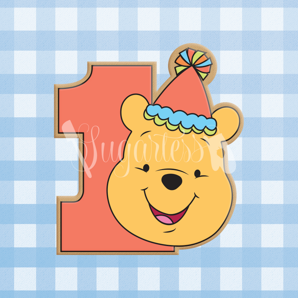 Sugartess Number One  Winnie Pooh Bear with Party Hat cookie cutter.