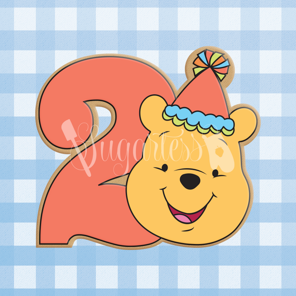 Sugartess Number Two  Winnie Pooh Bear with Party Hat cookie cutter.