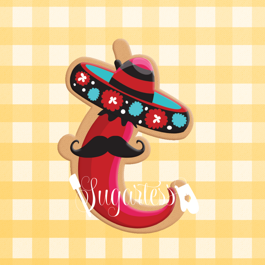 Sugartess custom cookie cutter in shape of Mexican Mr. Chili Sombrero