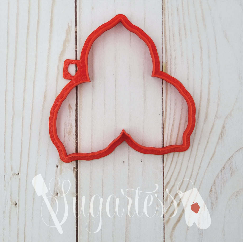 Sugartess custom cookie cutter in shape of tropical leaf trio.