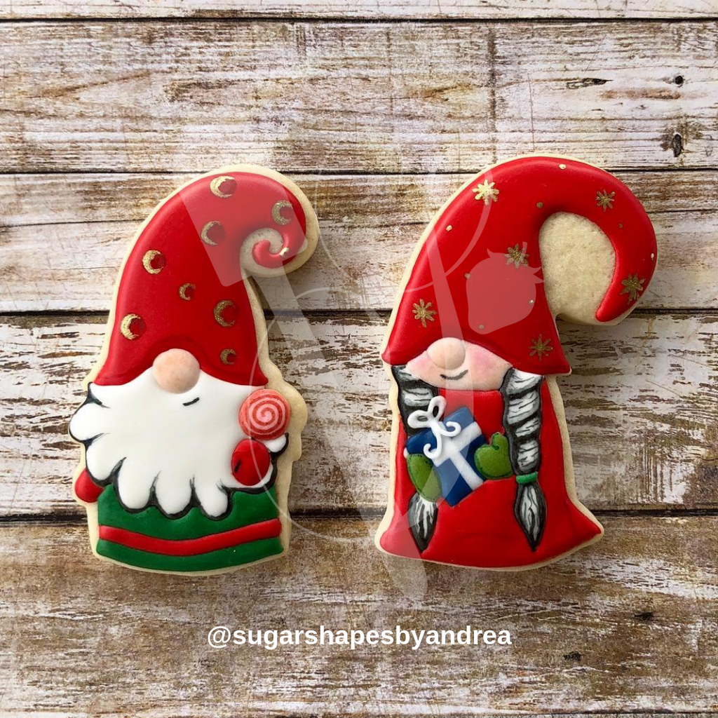 Custom cookie in shape of Gnome with Swirl Lollipop. Cookie made with  Sugartess cookie cutter.